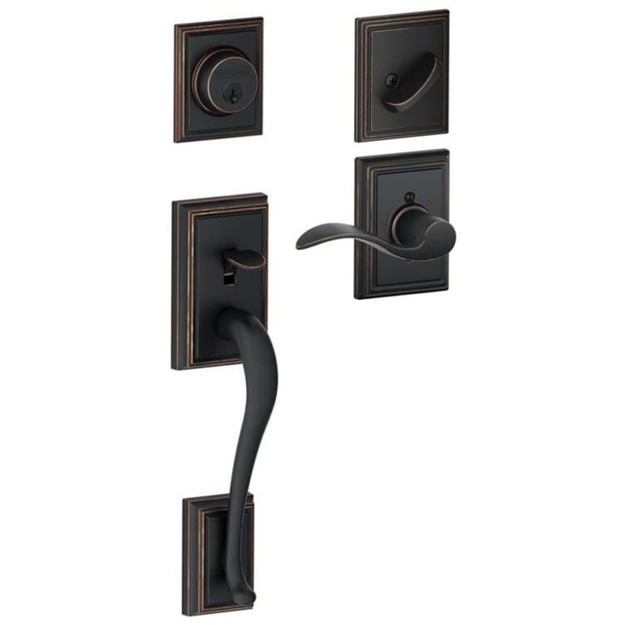 Schlage Addison Right Handed Sectional Single Cylinder Keyed Entry Handleset with Accent Lever with Decorative Addison Trim Aged Bronze