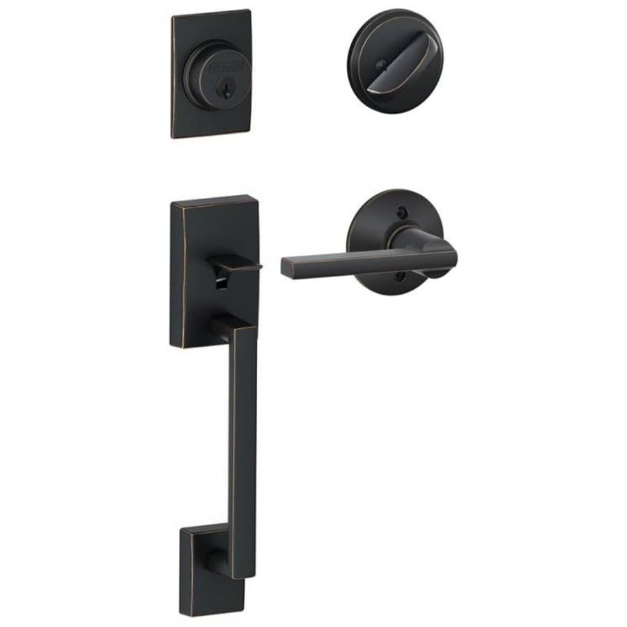Schlage Century Sectional Single Cylinder Keyed Entry Handleset with Latitude Lever Aged Bronze