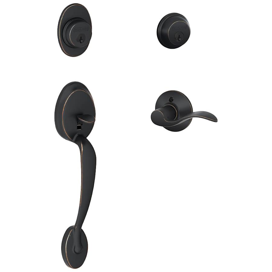 Schlage Plymouth Double Cylinder Sectional Handleset with Left Handed Accent Lever Aged Bronze