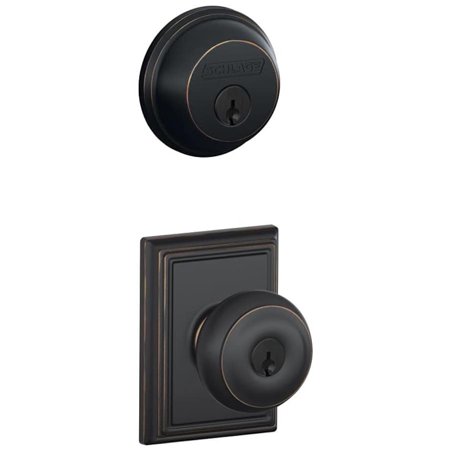 Schlage Georgian Single Cylinder Keyed Entry Door Knob Set and Deadbolt Combo with Addison Rose Aged Bronze