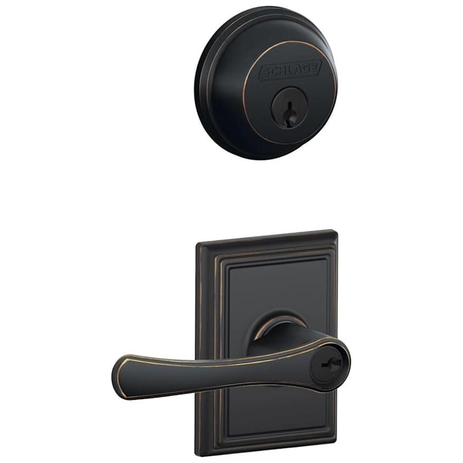 Schlage Avila Single Cylinder Keyed Entry Door Lever Set and Deadbolt Combo with Addison Rose Aged Bronze