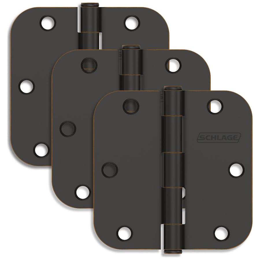 Schlage Pack of Three 3.5" x 3.5" Plain Bearing 5/8" Radius Corner Mortise Hinges Aged Bronze
