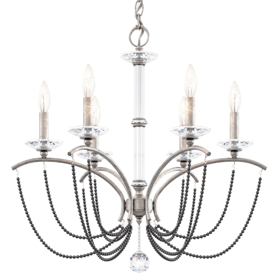 Schonbek Priscilla 6 Light 24" Wide Crystal Chandelier with Dark Grey Pearl Beads Antique Silver
