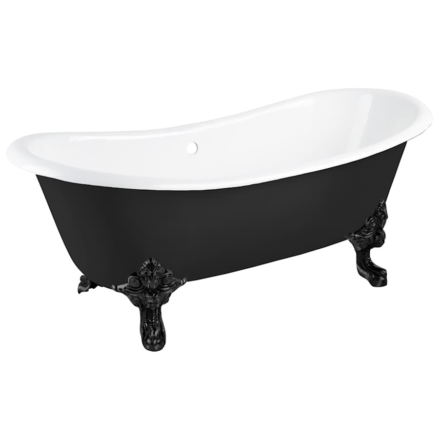 Signature Hardware Lena 72" Cast Iron Soaking Clawfoot Tub with Pre-Drilled Overflow Hole Black / Black Feet