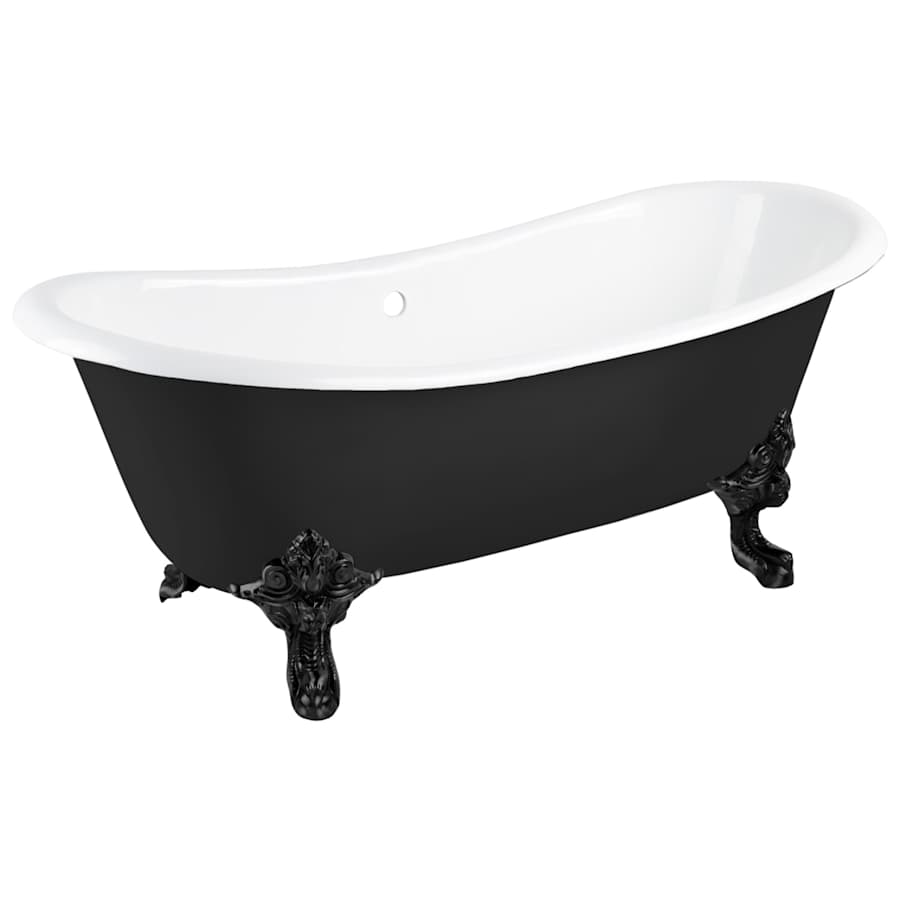 Signature Hardware Lena 72" Cast Iron Soaking Clawfoot Tub with Included Overflow Drain Black / Black Feet