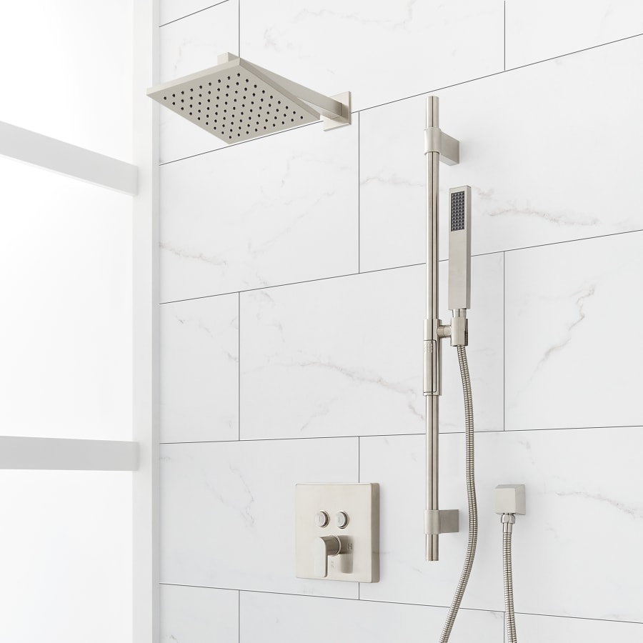 Signature Hardware Hibiscus Simple Select Pressure Balanced Shower System with Rainfall Shower Head, Hand Shower, Slide Bar, Shower Arm, Hose, and Valve Trim - Rough-In Valve Included Brushed Nickel