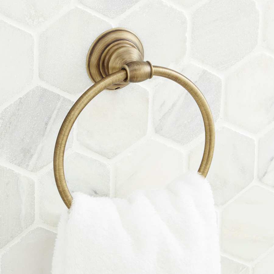 Signature Hardware Beasley 6-1/2" Wall-Mounted Towel Ring Aged Brass