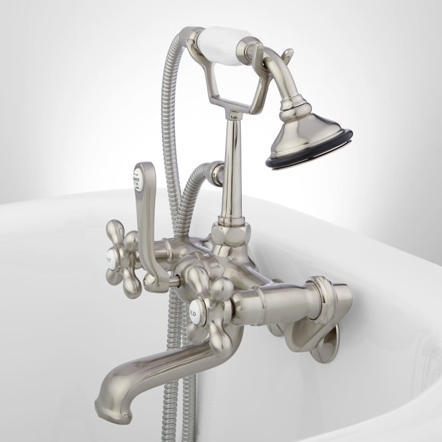 Römischer Badewannen-Füllanschluss Von Signature Hardware – 4-Loch Einbauventil Mit Praktischer Handbrause Für Decke Bis 38,1 Cm