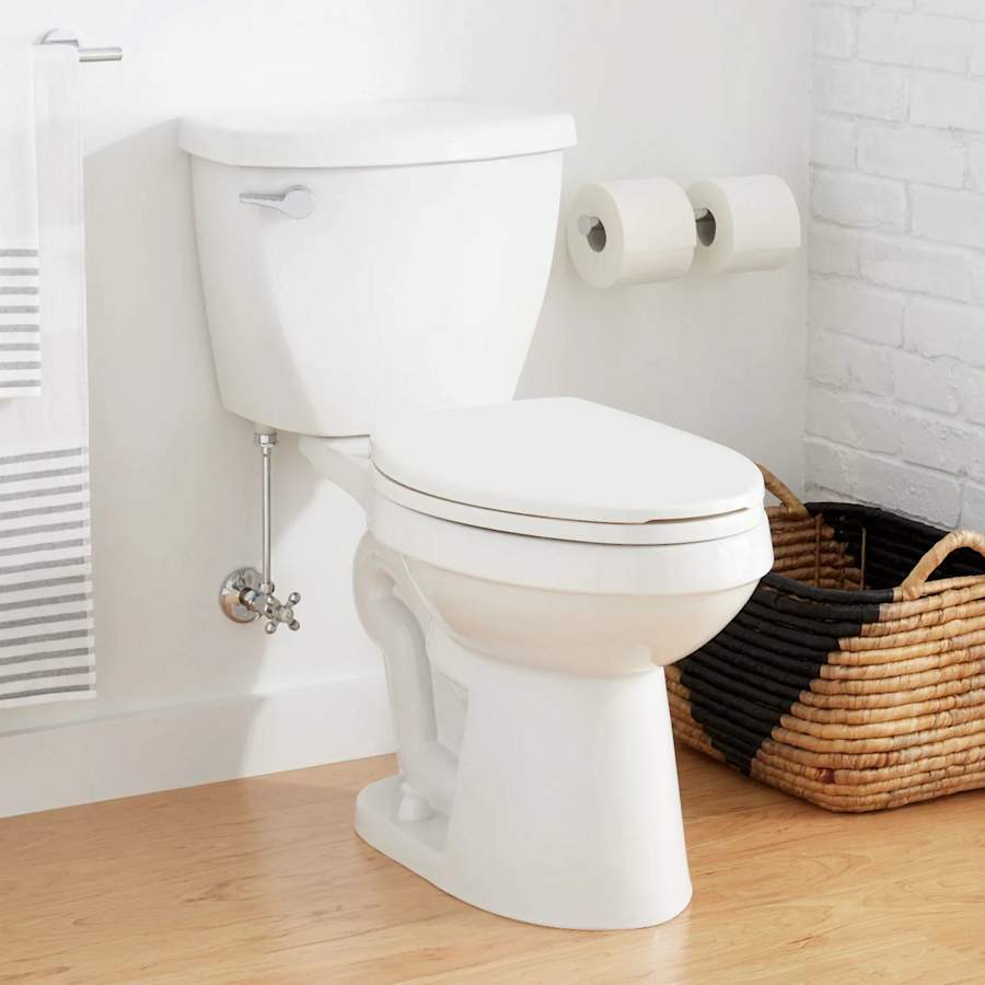 Signature Hardware Bradenton 1.28 GPF Two-Piece Elongated Toilet with 14" Rough-In and Left Hand Lever- Less Seat White
