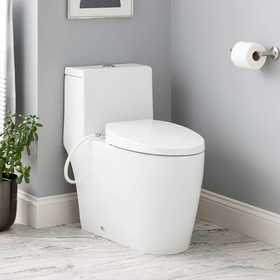 Signature Hardware Sitka 1.28 GPF One Piece Elongated Toilet - Bidet Seat Included, ADA Compliant White