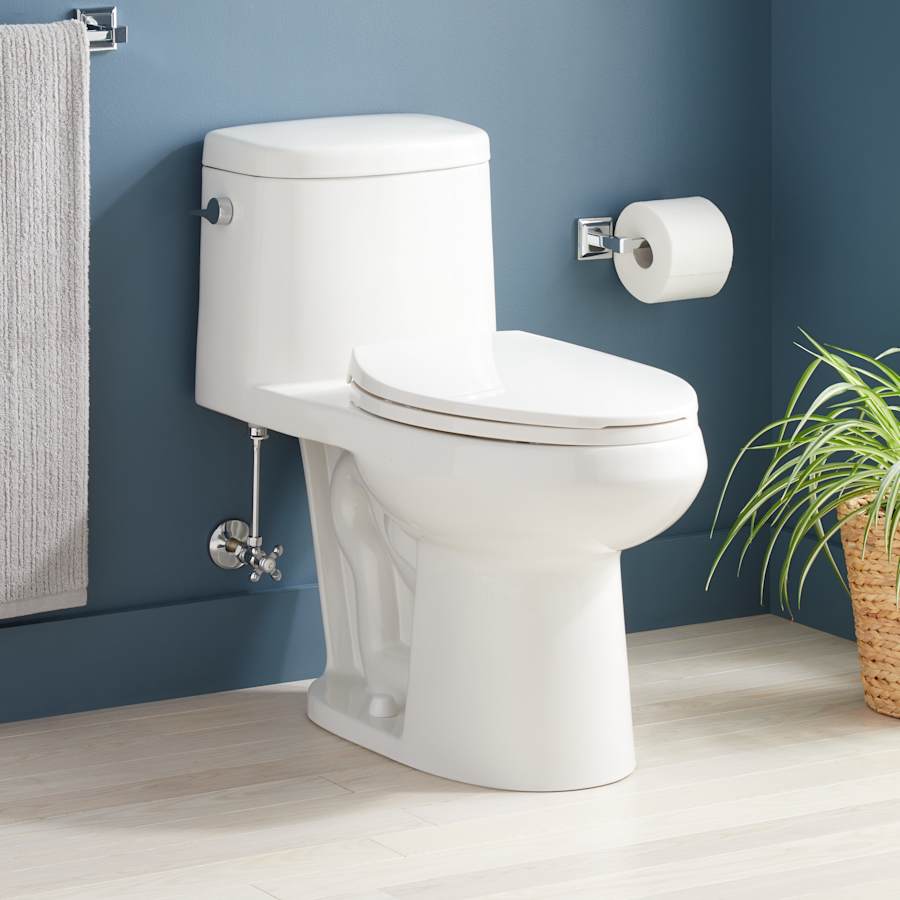 Signature Hardware Sarasota 1.28 GPF One Piece Elongated Chair Height Toilet - Seat Included White