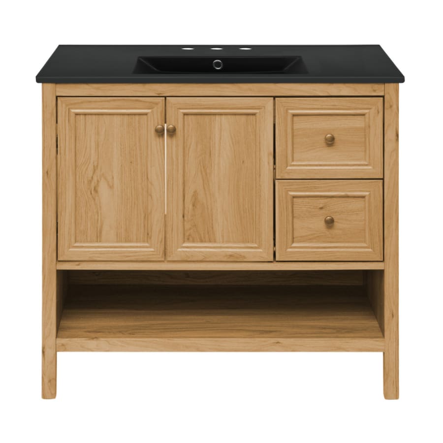 Swiss Madison Chateau 37" Free Standing Single Basin Vanity Set with Cabinet and Ceramic Vanity Top Golden Oak / Matte Black