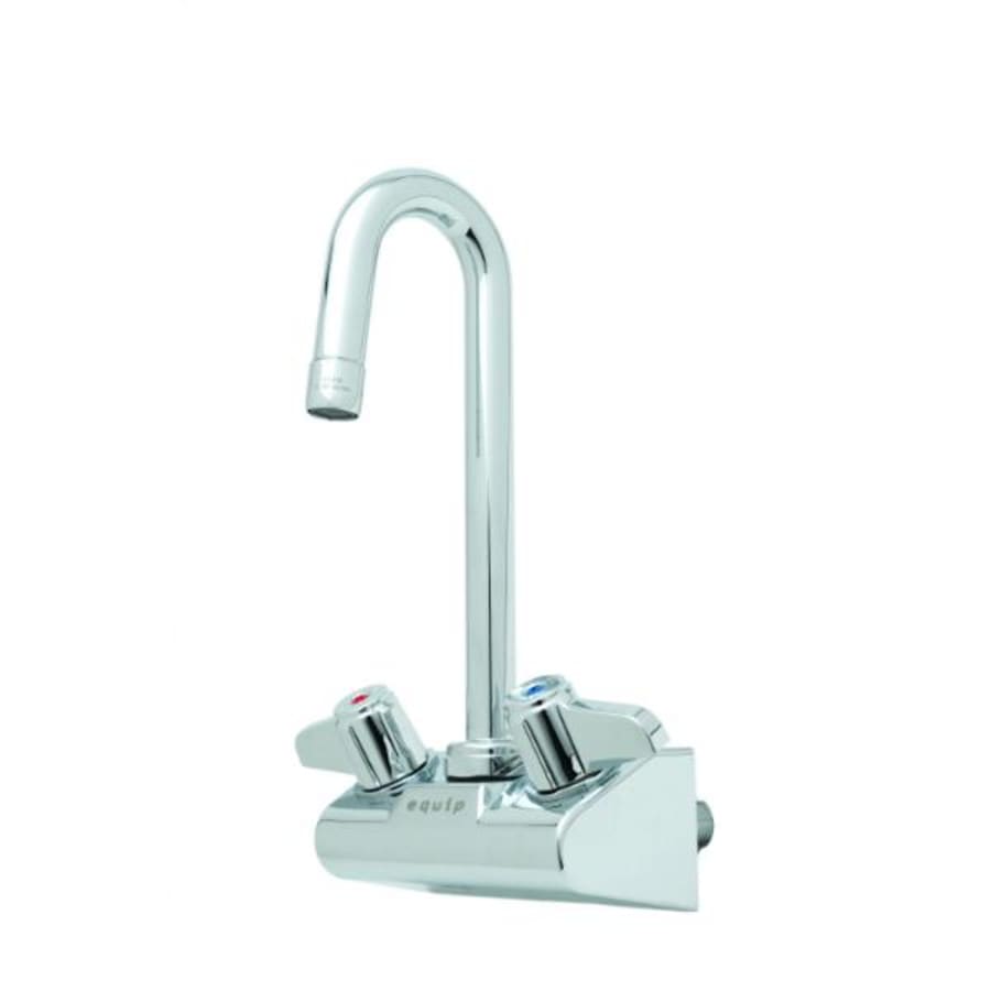 T and S Brass Equip 4" Wall Mount Faucet with 3" Swivel Gooseneck, 2.2 gpm Aerator, Lever Handles Chrome