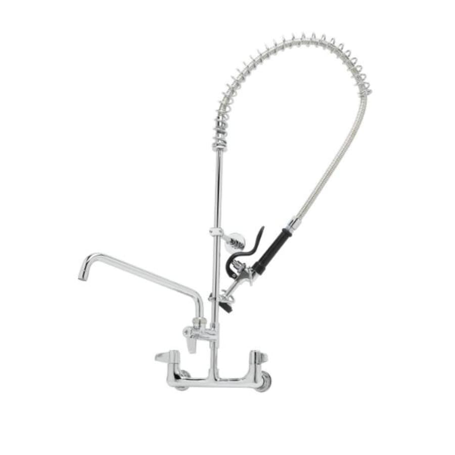 T and S Brass Pre-Rinse, Wall Mount Base, 8" Centers, 6" Wall Bracket, 8" Add-On Faucet Chrome