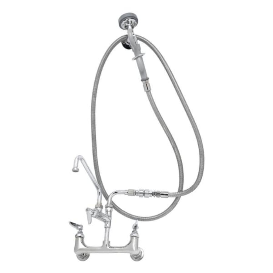 T and S Brass Spray Assembly, Wall Mount Base, 8" Centers, Add-On Faucet, Angled Spray, Vacuum Breaker Chrome