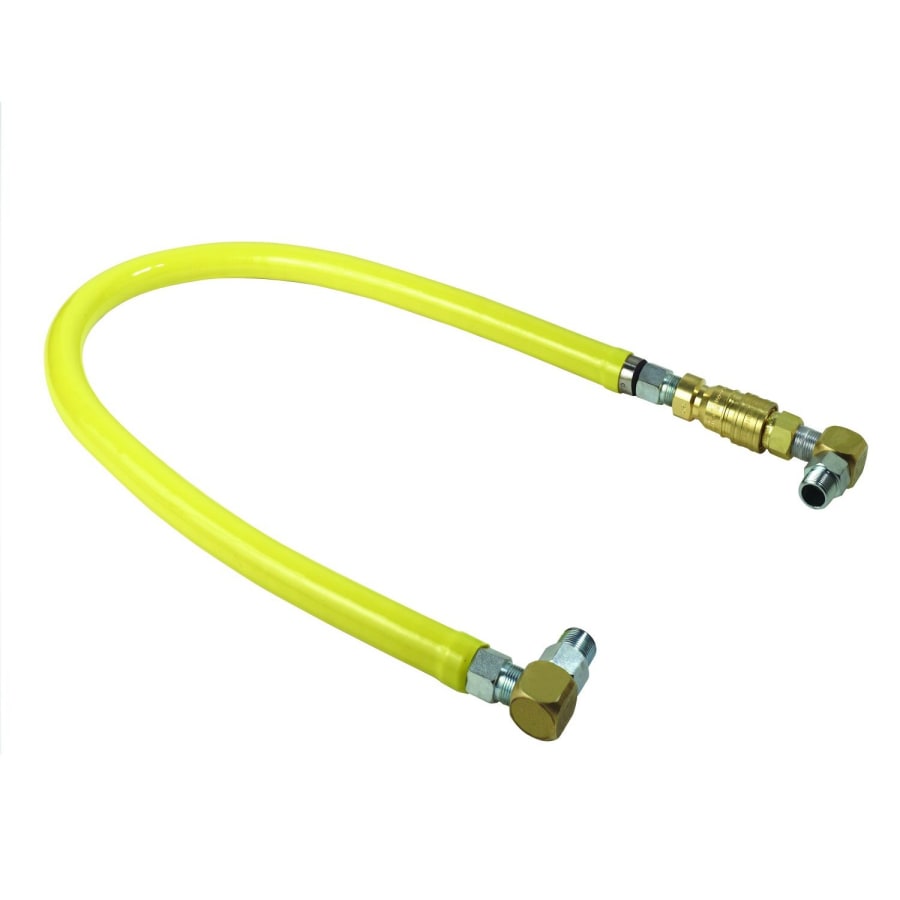 T and S Brass Gas Appliance Connector - 36" Coated Gas Hose with 3/4" NPT Male Ends and 90° Elbows - Includes 2-Piece Quick Disconnect and Swivel Links Yellow