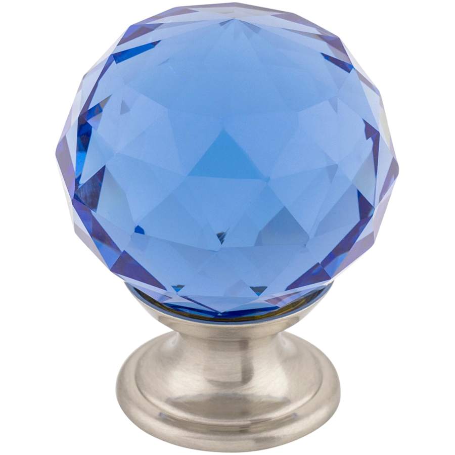 Top Knobs Blue 1-3/8 Inch Round Cabinet Knob from the Crystal Collection Brushed Satin Nickel