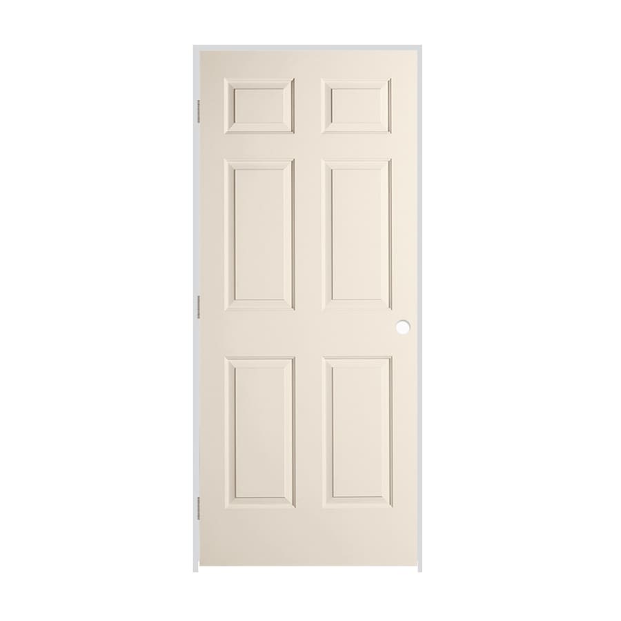 Trimlite 18" x 80" Primed 6-Panel Colonist Molded Hollow Core 4-9/16" Jamb Right Hand Prehung Door with Brushed Chrome Hinges Primed