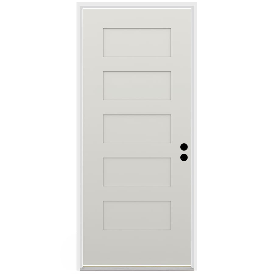 Trimlite 36" W x 80" H 5-Panel Contemporary Left-Hand Inswing Exterior Prehung Entry Door with Satin Nickel Hinges, 4-9/16" Door Jamb, and Mill Sill Primed