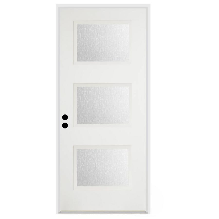 Trimlite 36"W x 80"H Rain 3 Lite Contemporary Right Handed Exterior Prehung Entry Door with Black Hinges, 6-9/16" Door Jamb, and Mill Sill Primed