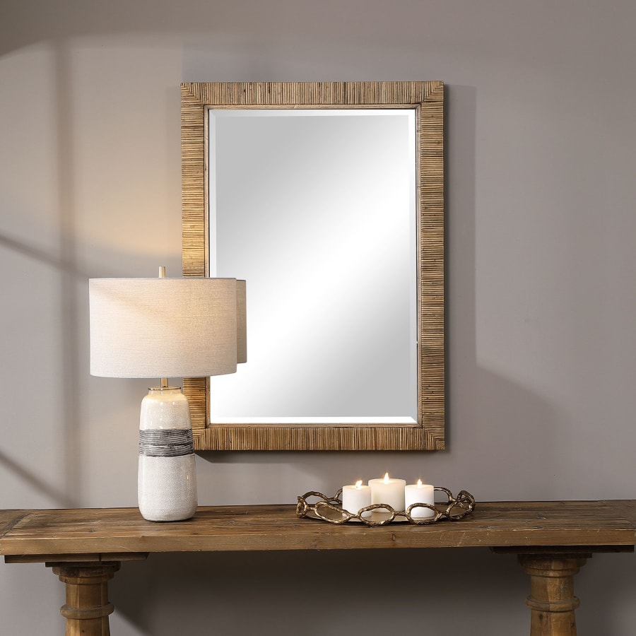 Uttermost Cape 28-3/4" W x 41" H Vintage Rectangular Framed Bathroom Wall Mirror Natural Rattan
