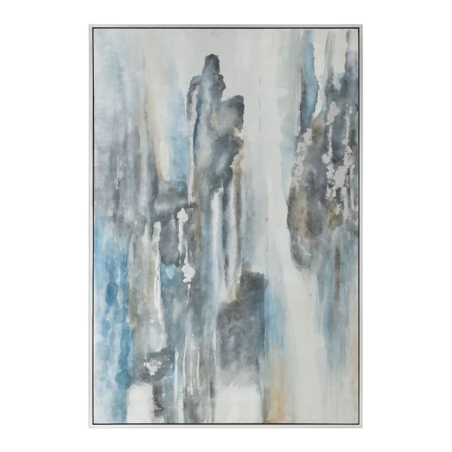 Uttermost Celebrate 49 3/4 Inch x 73 3/4 Inch Framed Abstract Painting on Canvas by Grace Feyock Soft Blues / Silver Leaf