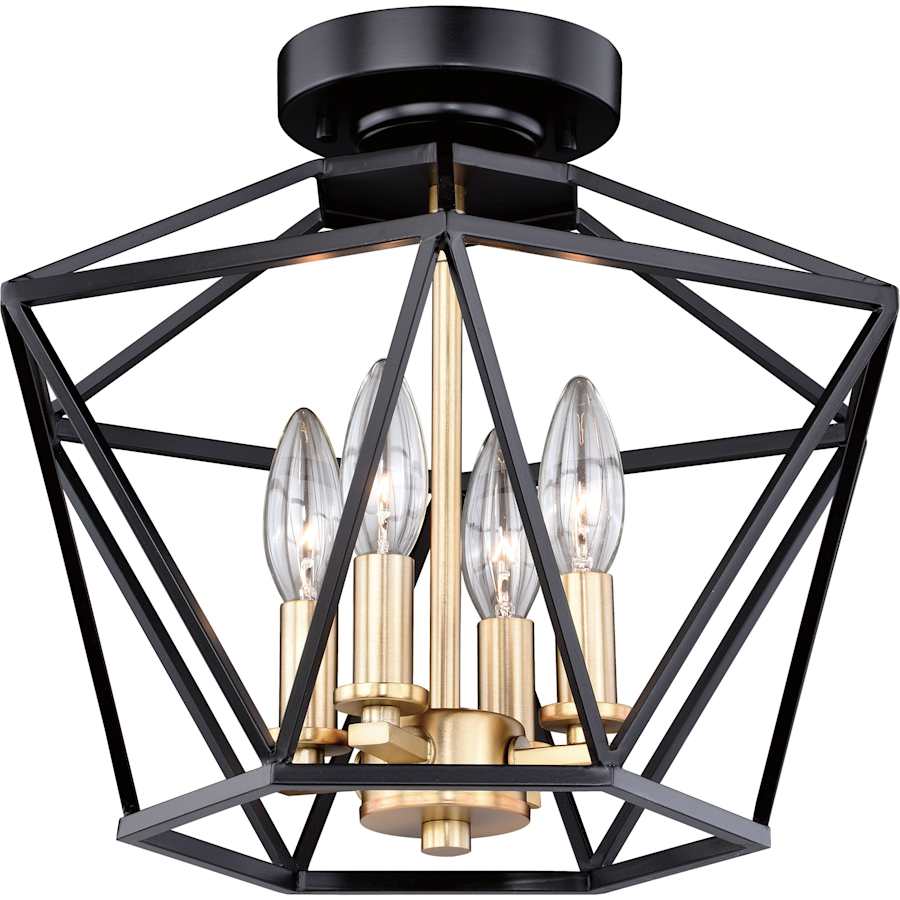 Vaxcel Lighting Turin 4 Light 14-1/2" Wide Semi-Flush Ceiling Fixture Noble Bronze with Natural Brass