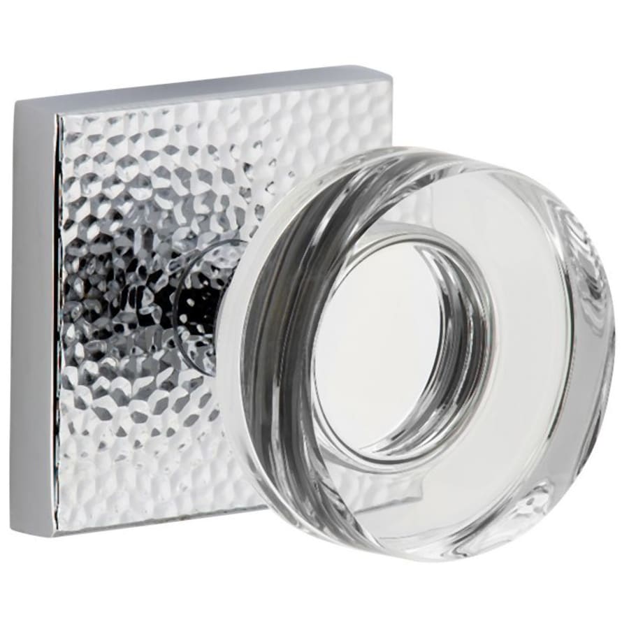 Viaggio Quadrato Hammered Solid Brass Passage Door Knob Set with Circolo Crystal Knob and Quadrato Hammered Backplate - 2-3/8" Backset Bright Chrome