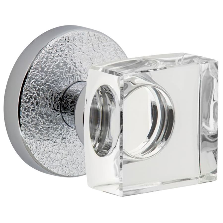 Viaggio Motivo Solid Brass Passage Door Knob Set with Quadrato Crystal Knob and Circolo Leather Rosette - 2-3/4" Backset Bright Chrome