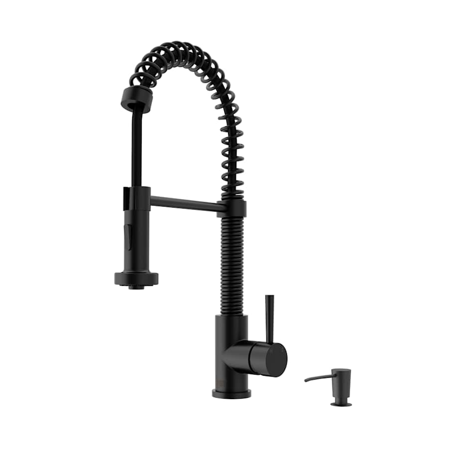 Vigo Edison 1.8 GPM 19" H Single Handle Single Hole Pre-Rinse Pull Down Kitchen Faucet with Soap Dispensor Matte Black