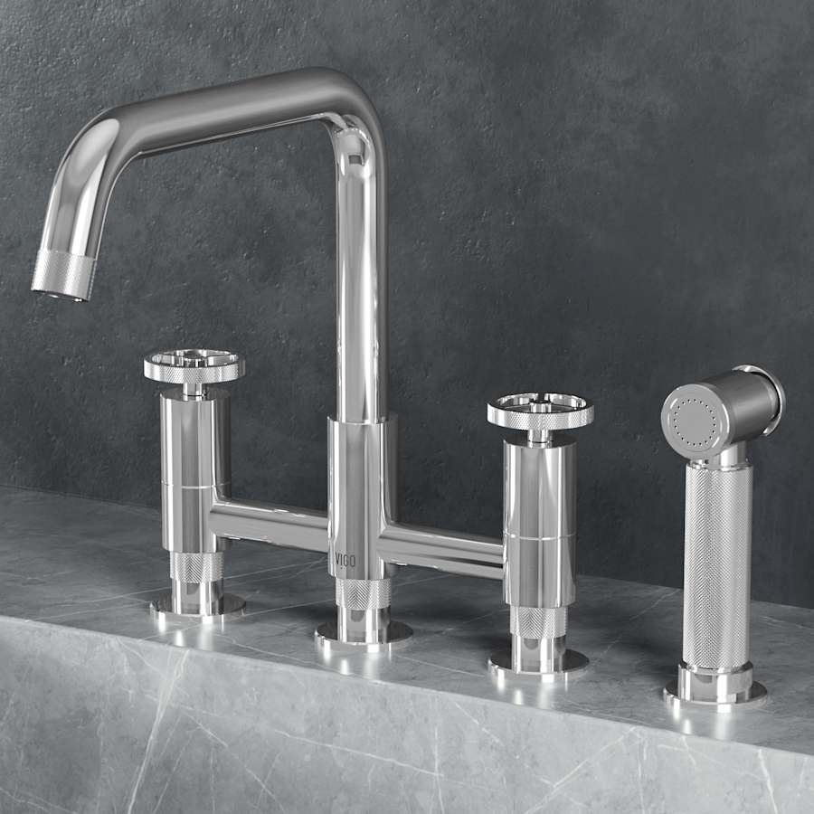 Vigo Cass 1.8 GPM 12" H Double Handle Widespread Bridge Kitchen Faucet - Includes Pull-Out Side Spray Chrome
