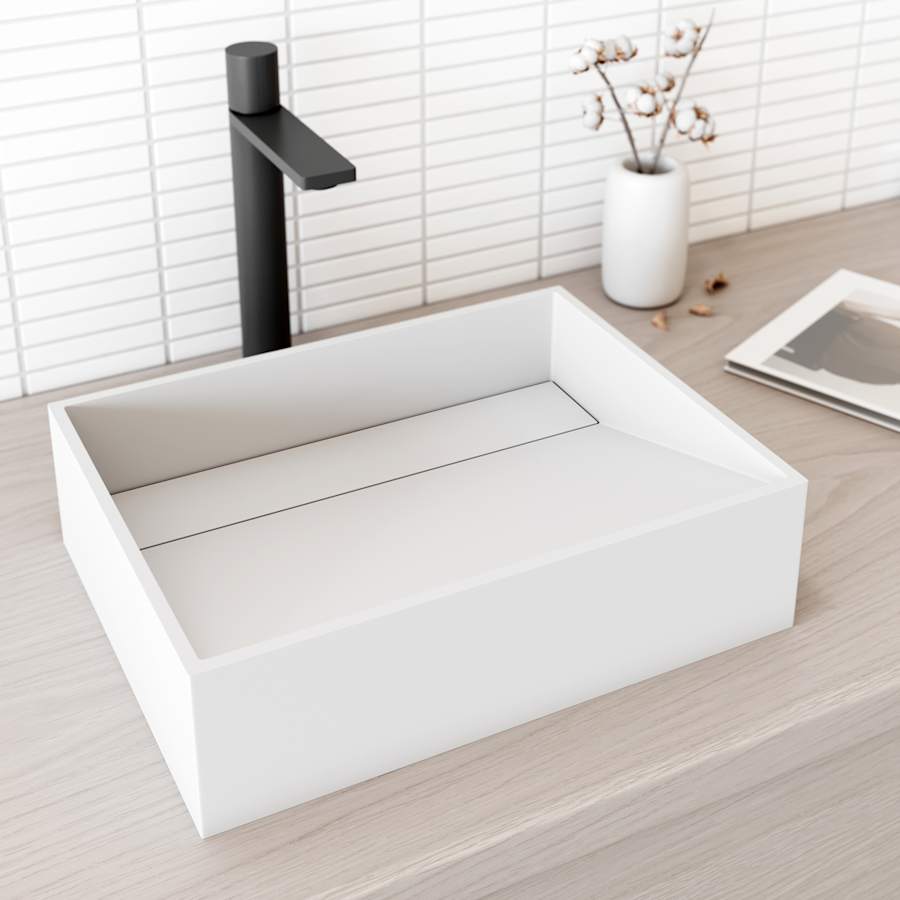 Vigo Starr 17" L x 13" W x 5" H Rectangular Stone Composite Vessel Bathroom Sink Matte White
