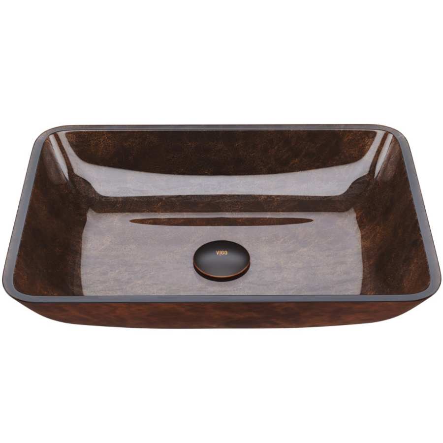 Vigo Donatello 18" L x 13" W x 4" H Rectangular Glass Vessel Bathroom Sink Russet