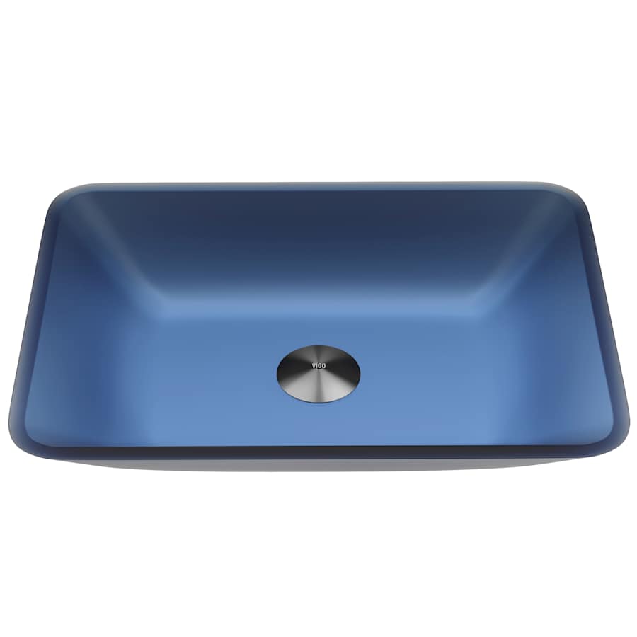 Vigo Sottile 18" L x 13" W x 4" H Rectangular Glass Vessel Bathroom Sink Royal Blue