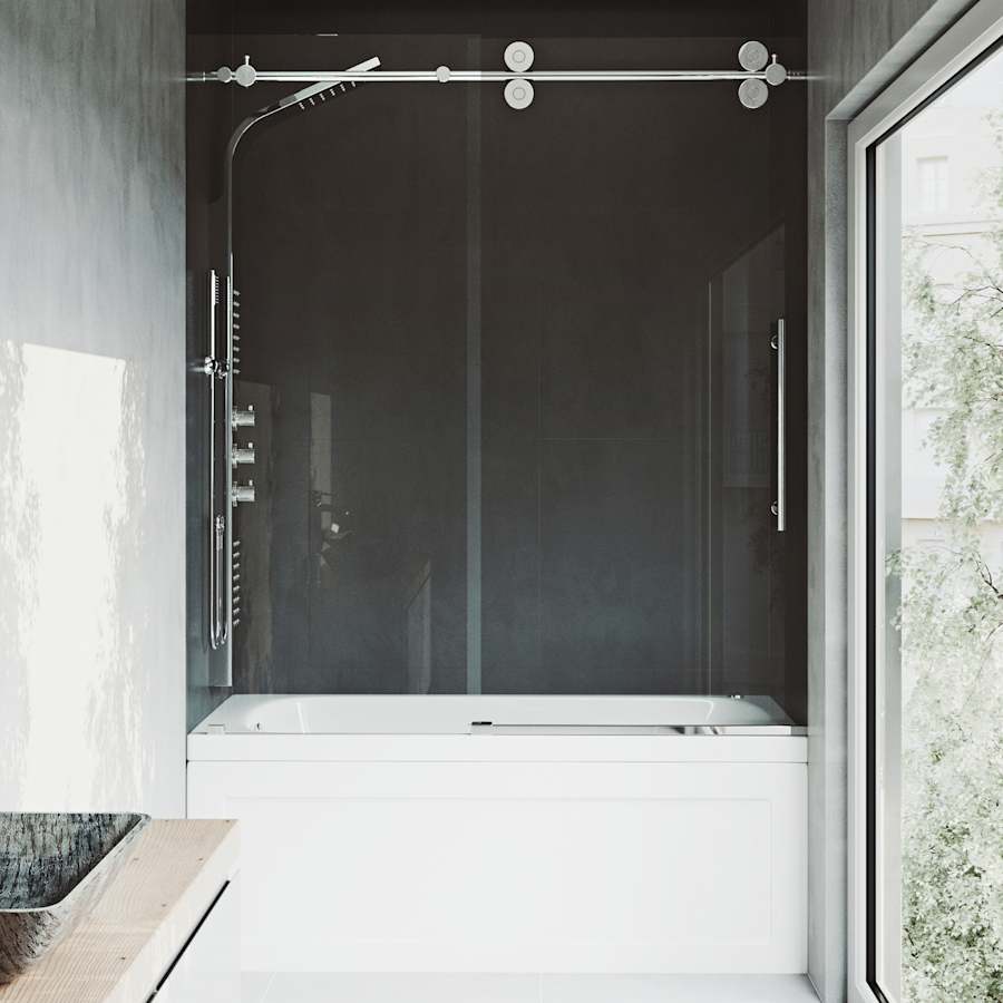 Vigo Elan 66" High x 60" Wide Sliding Frameless Tub Door with Clear Glass Chrome
