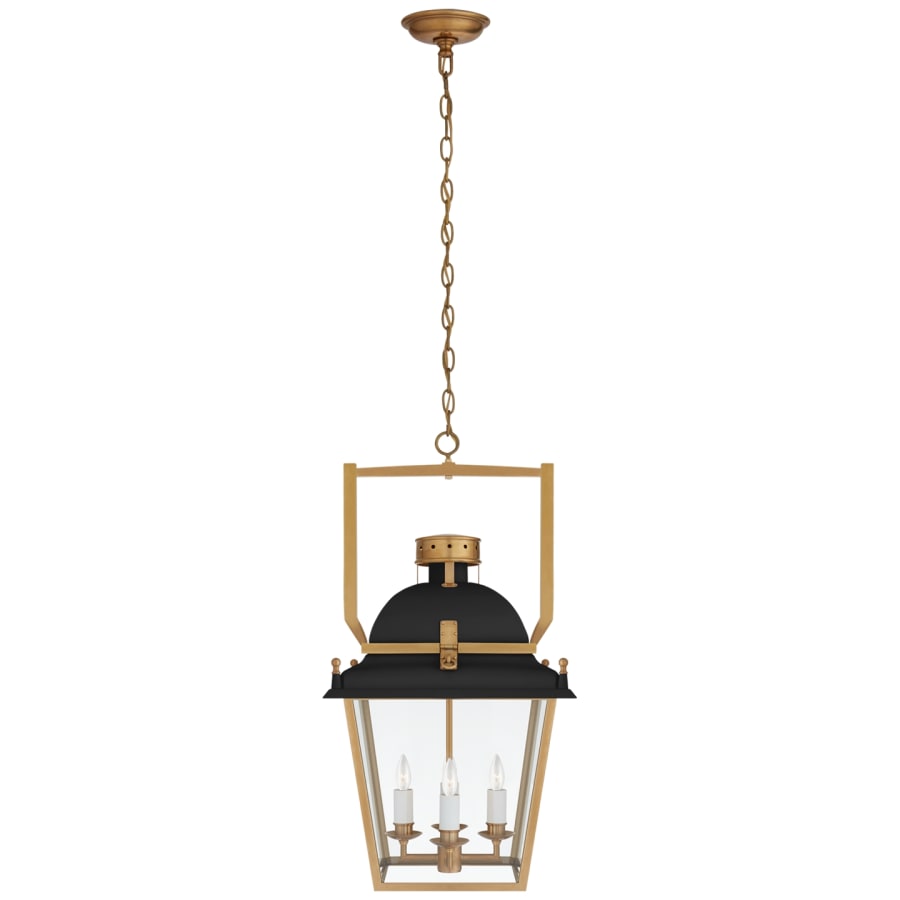 Visual Comfort Coventry 28" Small Lantern with Clear Glass by Chapman & Myers Matte Black / Antique Burnished Brass