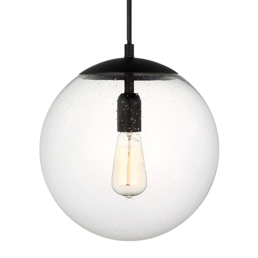 Visual Comfort Leo 12" Wide Pendant with Clear, Seedy Glass Shade Midnight Black