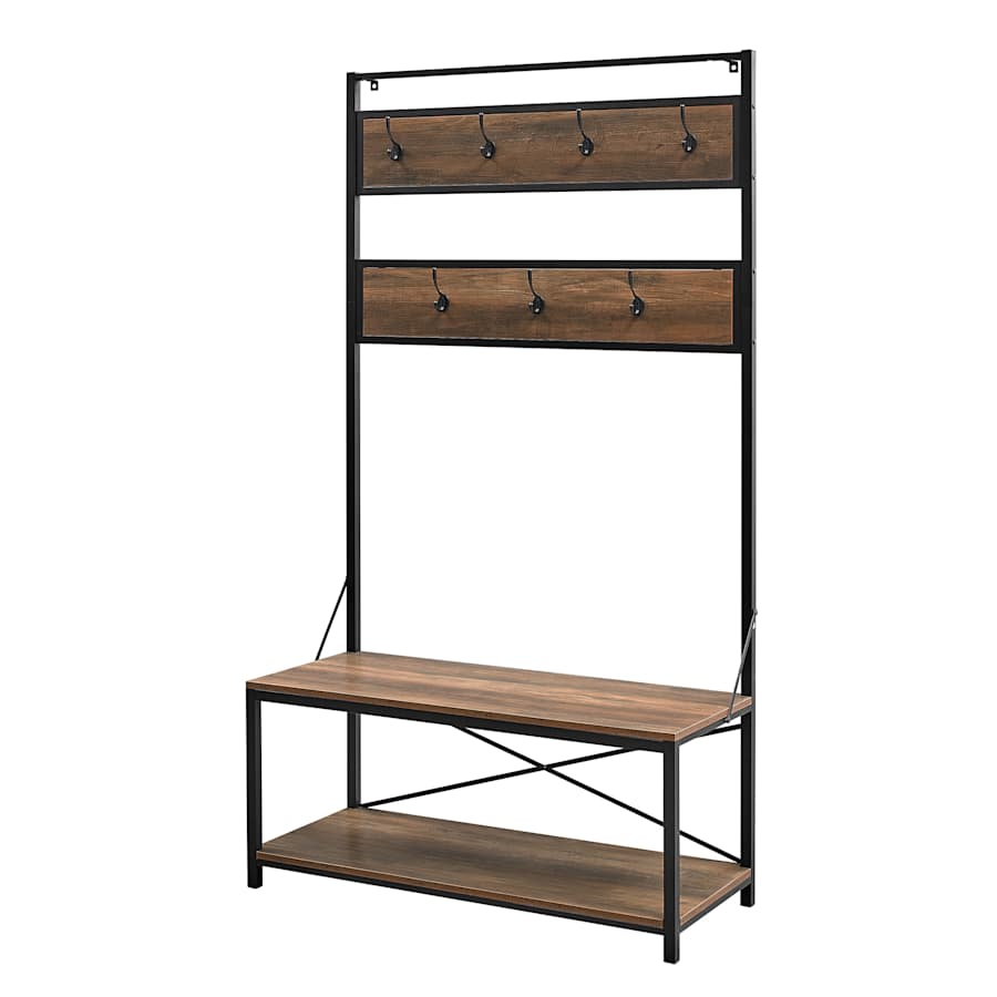 Walker Edison 40" Industrial Wood Hall Tree - Thumbnail 2