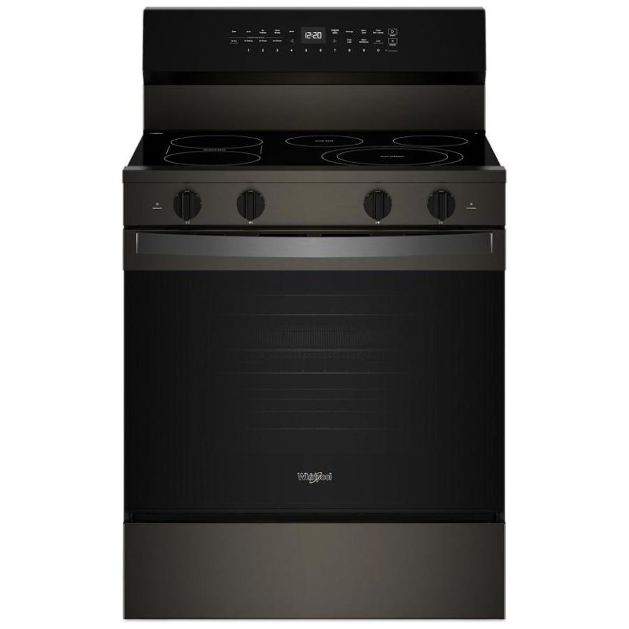 Whirlpool 30 Inch Wide 5.3 Cu. Ft. Free Standing Fingerprint Resistant Electric Range with Air Cooking Technology and WipeClean Coating Fingerprint Resistant Black Stainless