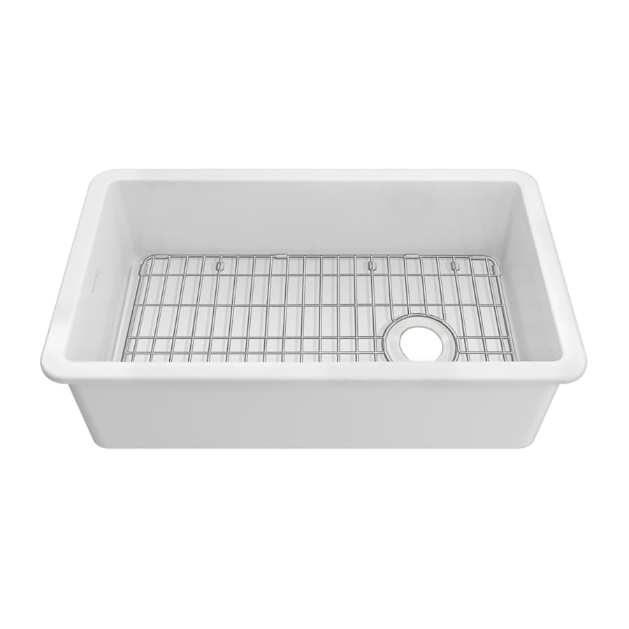 Whitehaus Fireclay 31" Undermount Single Basin Fireclay Kitchen Sink with Basin Rack White