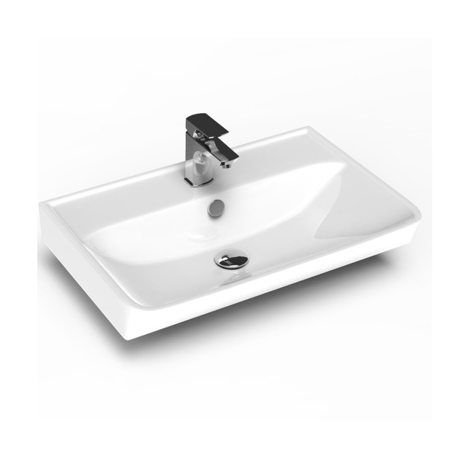 WS Bath Collections Neo 23-5/8" Rectangular Ceramic Wall Mounted Bathroom Sink with Overflow and Single Hole Glossy White