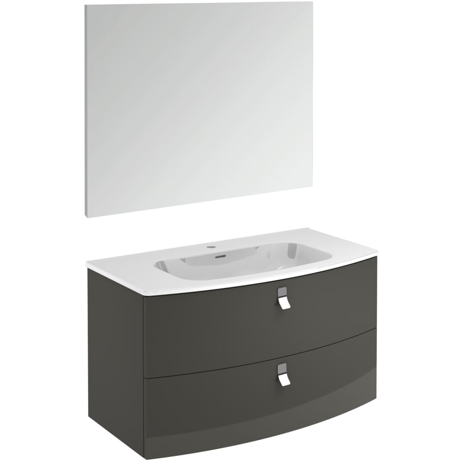 WS Bath Collections Rondo 39-in Anthracite Single Sink Bathroom Vanity with Ceramic White Ceramic Top (Mirror Included)