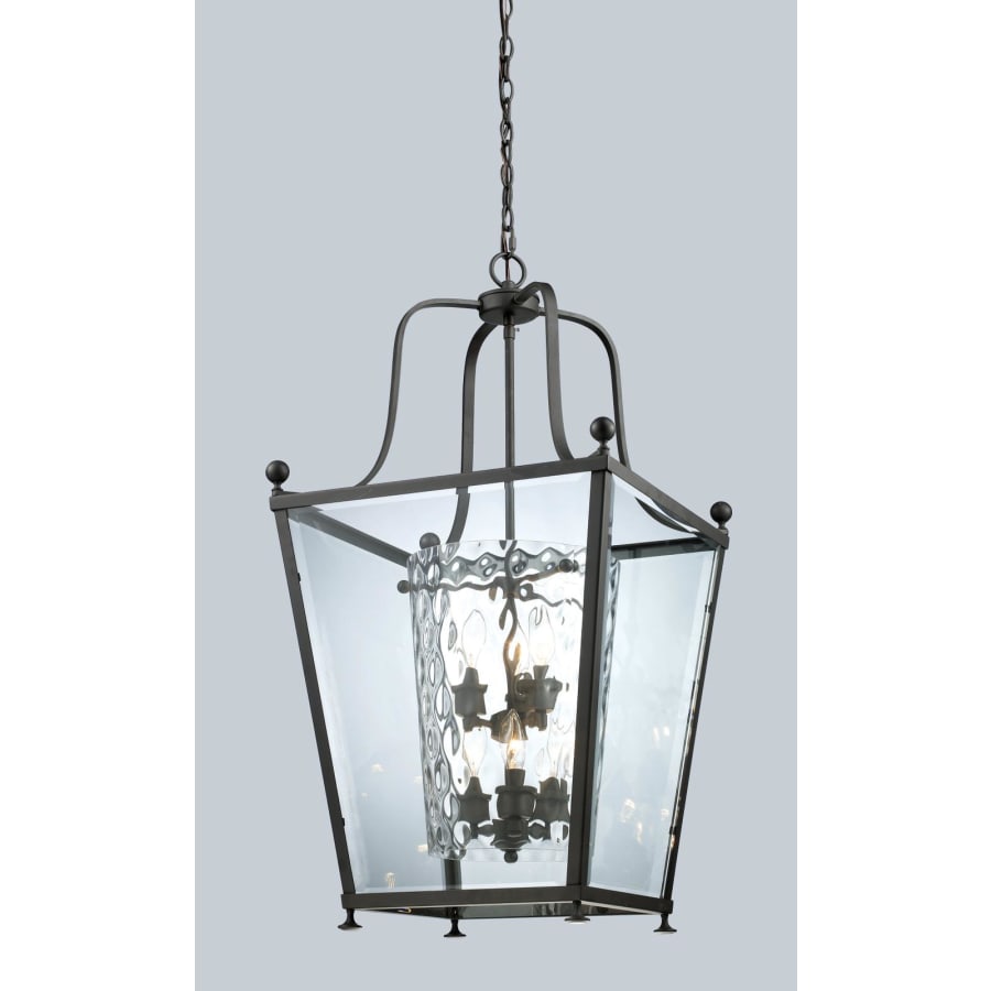 Z-Lite Ashbury 6 Light Full Sized Pendant with Clear Beveled Glass Outside and Clear Hammered Inside Glass Shade Bronze