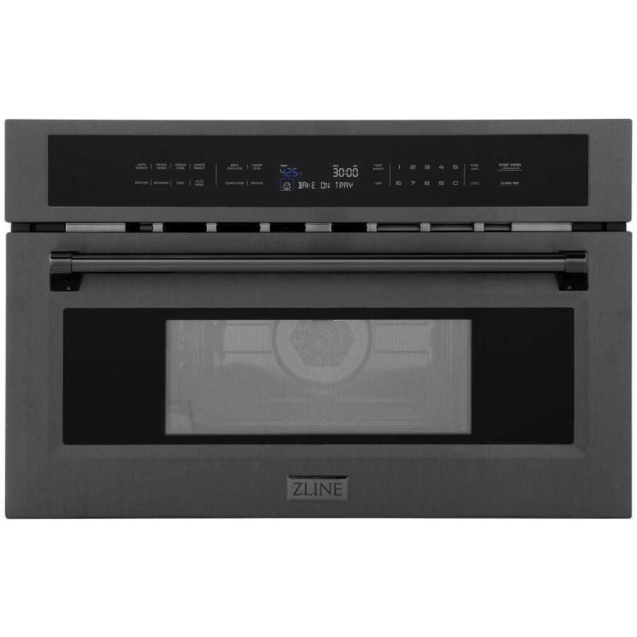 ZLINE 30 Inch Wide 1.6 Cu. Ft. 1000 Watt Built In Microwave with Convection Mode and Reversible Turntable Black Stainless Steel