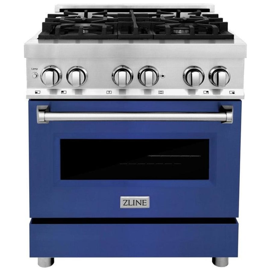 ZLINE Legacy 30 Inch Wide 4 Cu. Ft. Free Standing Dual Fuel Range with Blue Matte Door and Italian-Made Sealed Burners Stainless Steel / Blue Matte