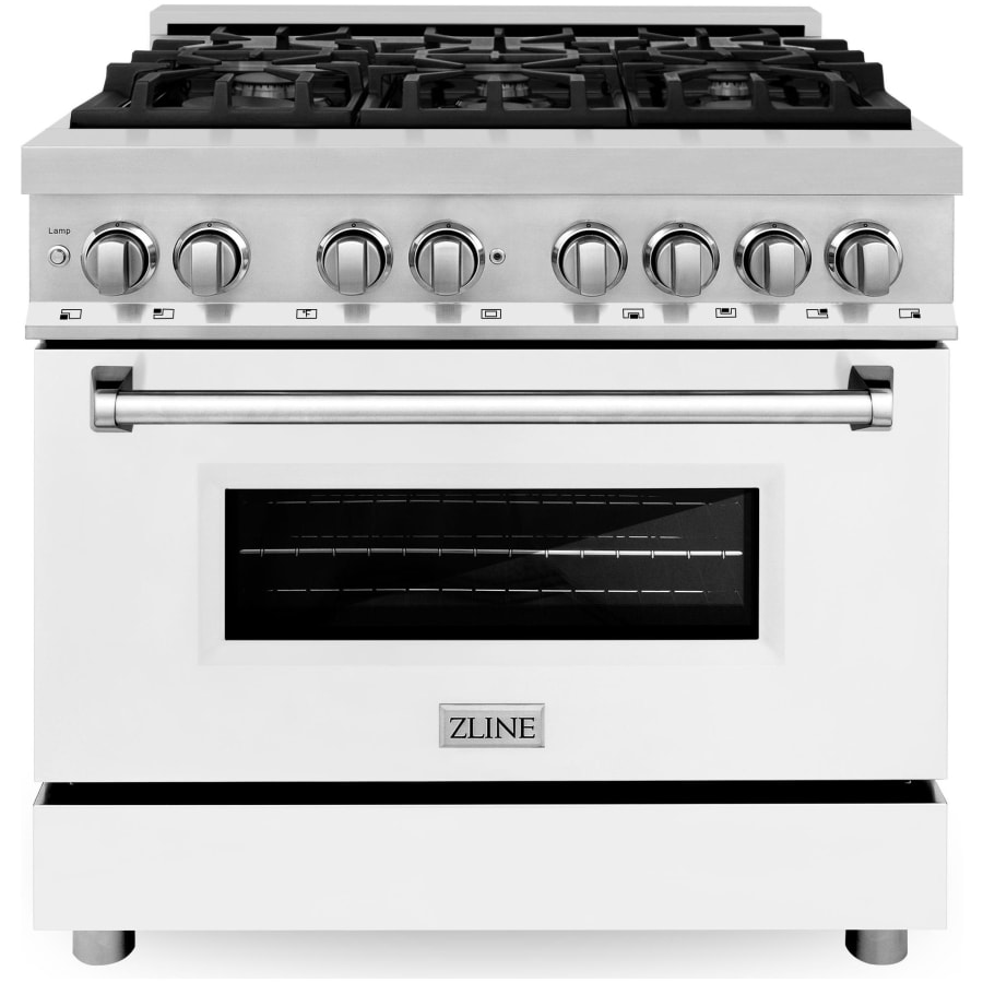 ZLINE Legacy 36 Inch Wide 4.6 Cu. Ft. Free Standing Dual Fuel Range with Italian-Made Sealed Burners and White Matte Door Stainless Steel / White Matte