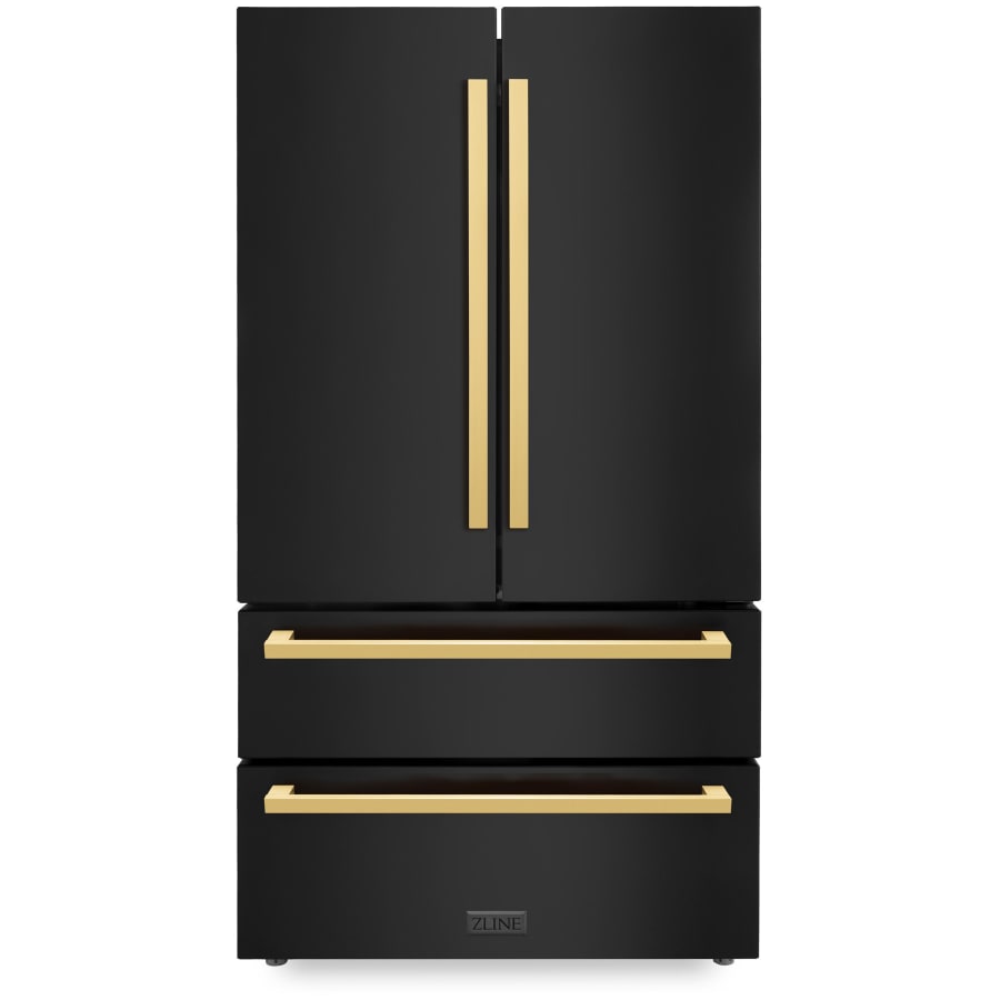 ZLINE Autograph Edition 36 Inch Wide 22.5 Cu. Ft. Energy Star Certified French Door Refrigerator in Black Stainless Steel with Polished Gold Square Handles Black Stainless Steel / Polished Gold