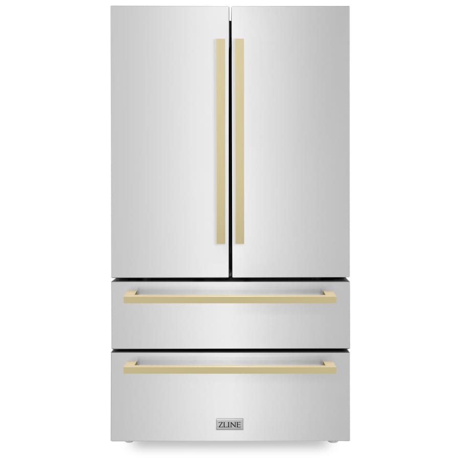 ZLINE Autograph Edition 36 Inch Wide 22.5 Cu. Ft. Energy Star Certified French Door Refrigerator in Stainless Steel with Champagne Bronze Square Handles Stainless Steel / Champagne Bronze