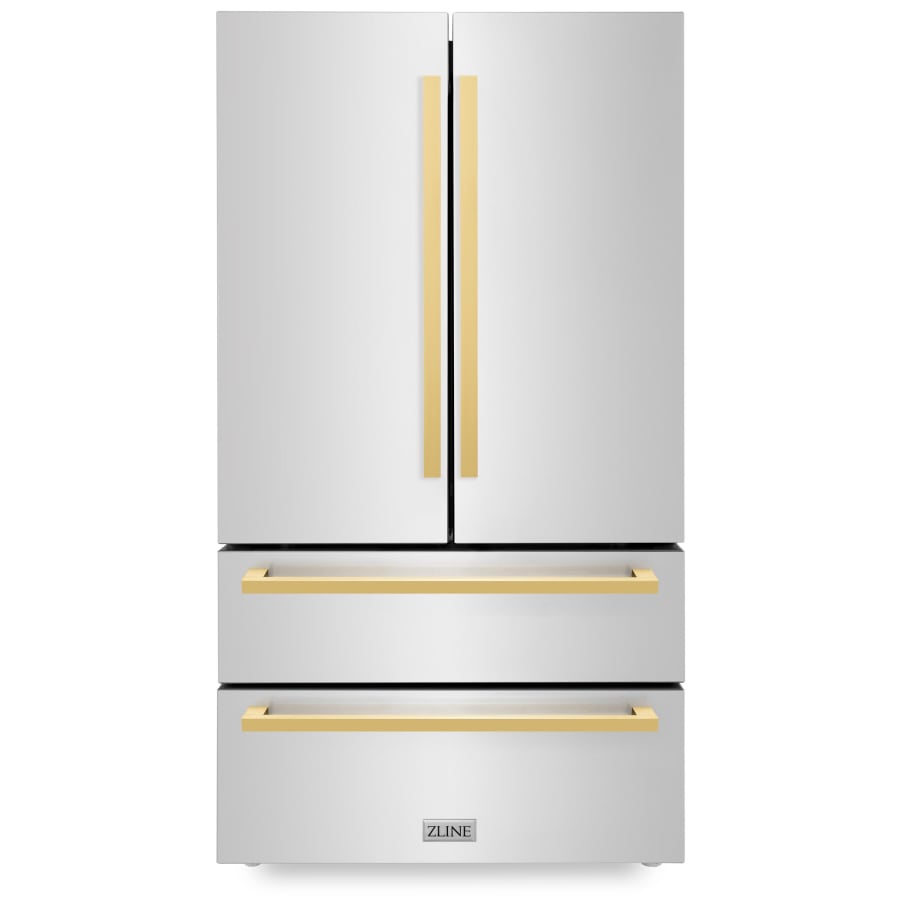 ZLINE Autograph Edition 36 Inch Wide 22.5 Cu. Ft. Energy Star Certified French Door Refrigerator in Stainless Steel with Polished Gold Square Handles Stainless Steel / Polished Gold