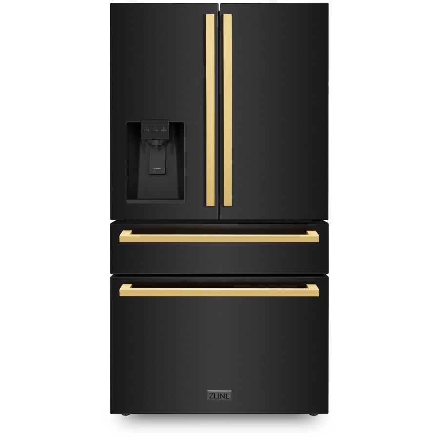 ZLINE Autograph Edition 36 Inch Wide 21.6 Cu. Ft. Energy Star Certified French Door Refrigerator in Black Stainless Steel with Polished Gold Square Handles Black Stainless Steel / Polished Gold